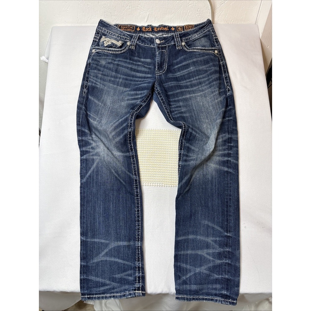 Rock Revival Men's Medium Wash Blue Denim Straight Leg Jeans Baldwen